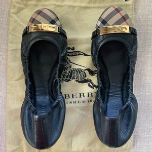 Burberry Horseferry Check Leather Ballerina Flats